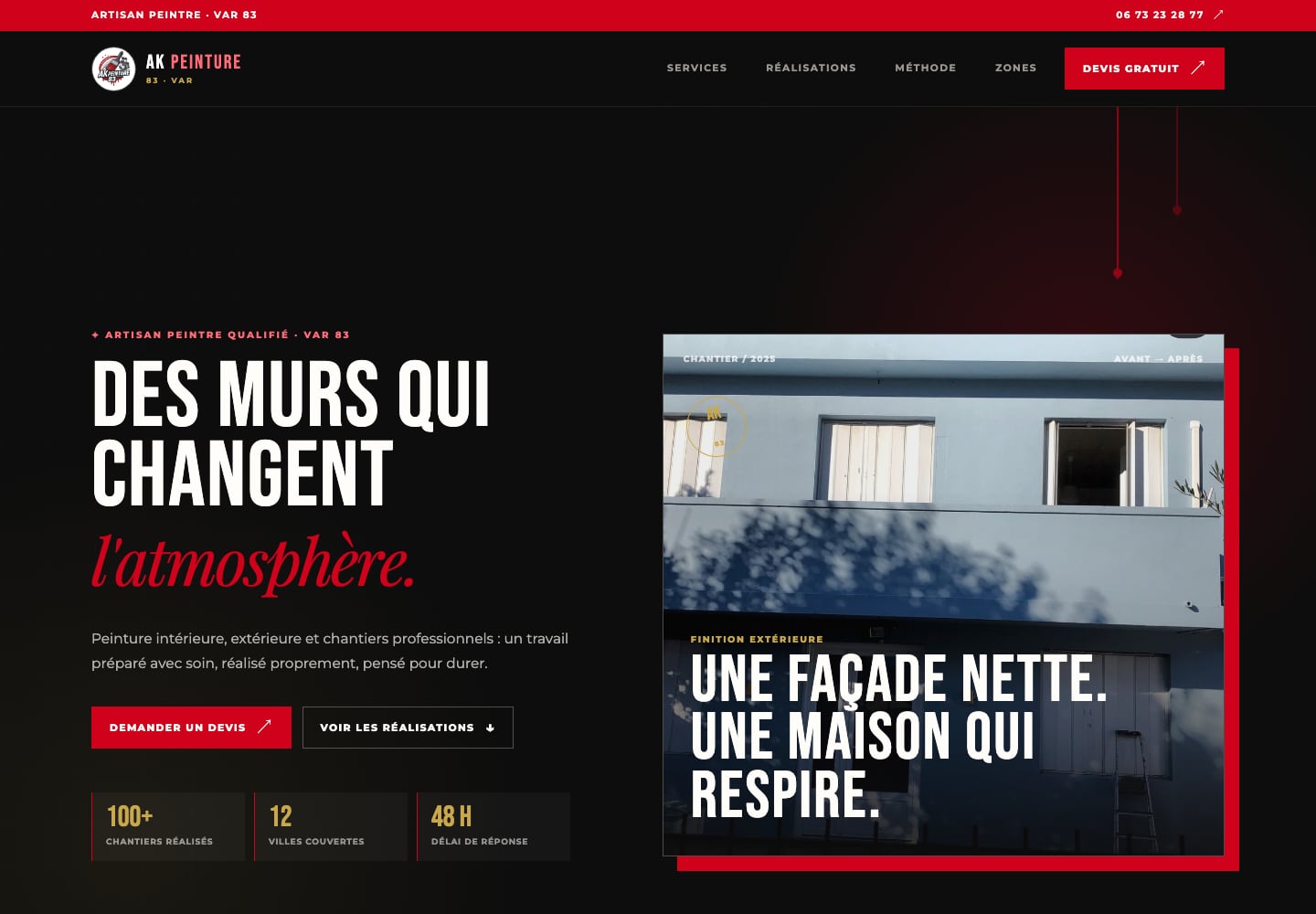 Page d'accueil du site AK Peinture 83