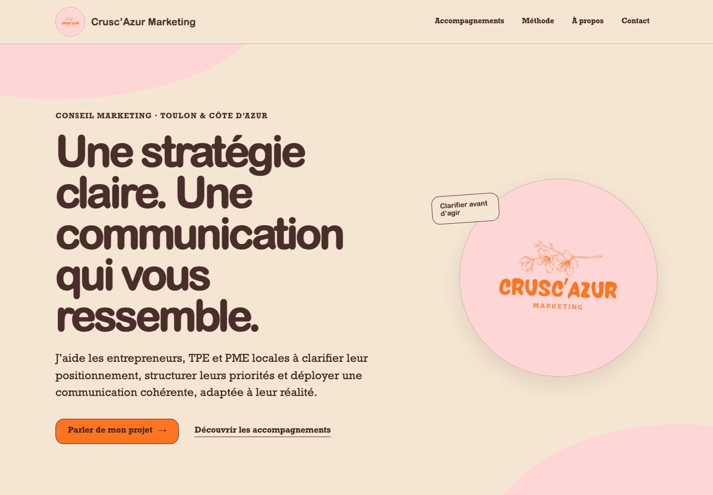 Page d'accueil du site Crusc’Azur Marketing