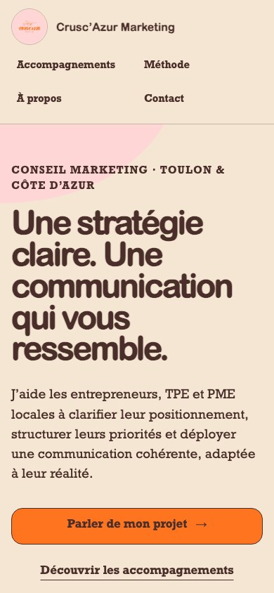 Version mobile du site Crusc’Azur Marketing